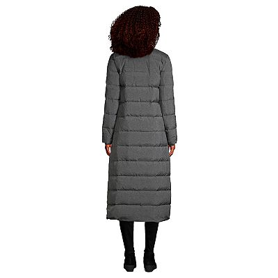 Petite Lands End Faux Fur Hood Quilted Long Down Winter Coat