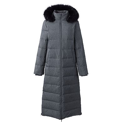Petite Lands' End Faux-Fur Hood Quilted Long Down Winter Coat