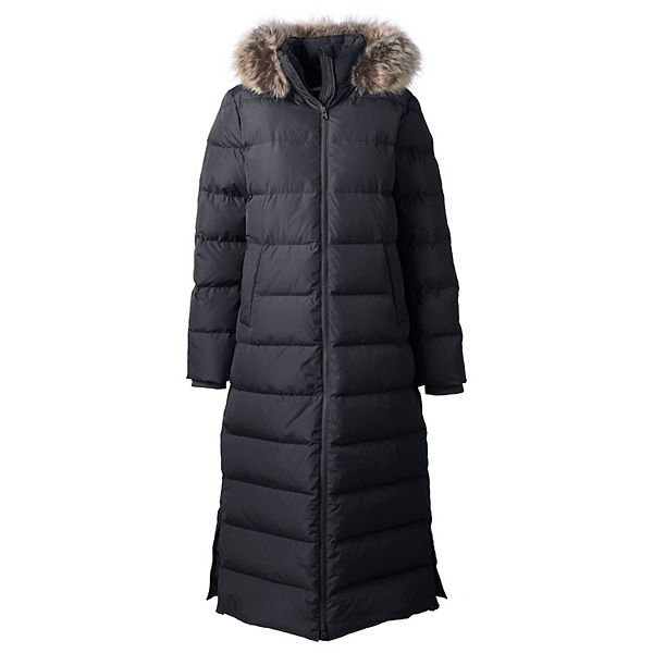 Petite Lands' End Faux-Fur Hood Quilted Long Down Winter Coat