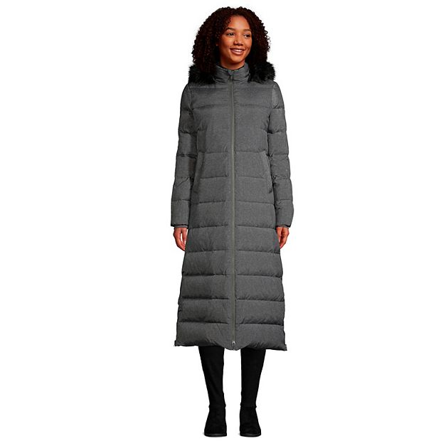 Petite Lands End Faux Fur Hood Quilted Long Down Winter Coat