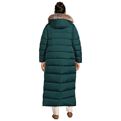 Plus Size Lands' End Faux-Fur Hood Quilted Long Down Winter Coat