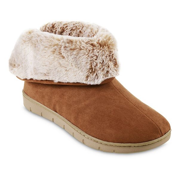 Women's isotoner Faux Fur Boot Slipper Made with Recycled Microsuede - Cognac (SMALL)