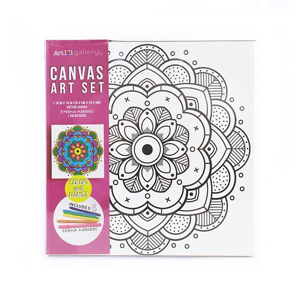 Art 101 Gallery Colorable Canvas Wall Art Set Two Pack with Perma Markers