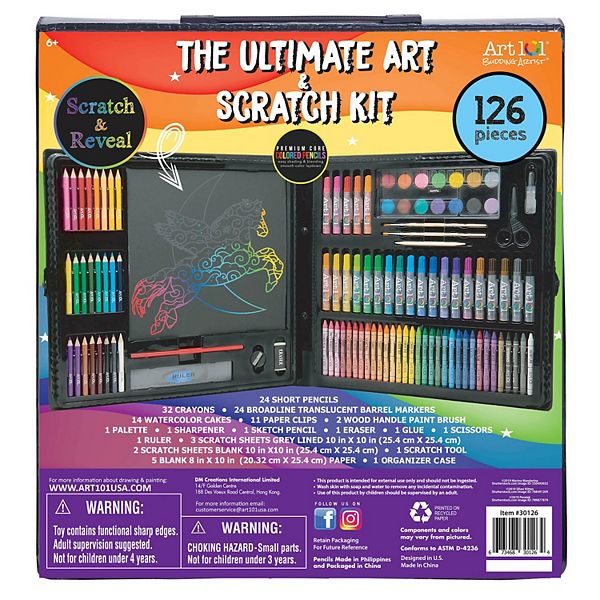 Art 101 Budding Artist Ultimate Art and Scratch Art Kit with 126 Pieces in  an Organizer Case