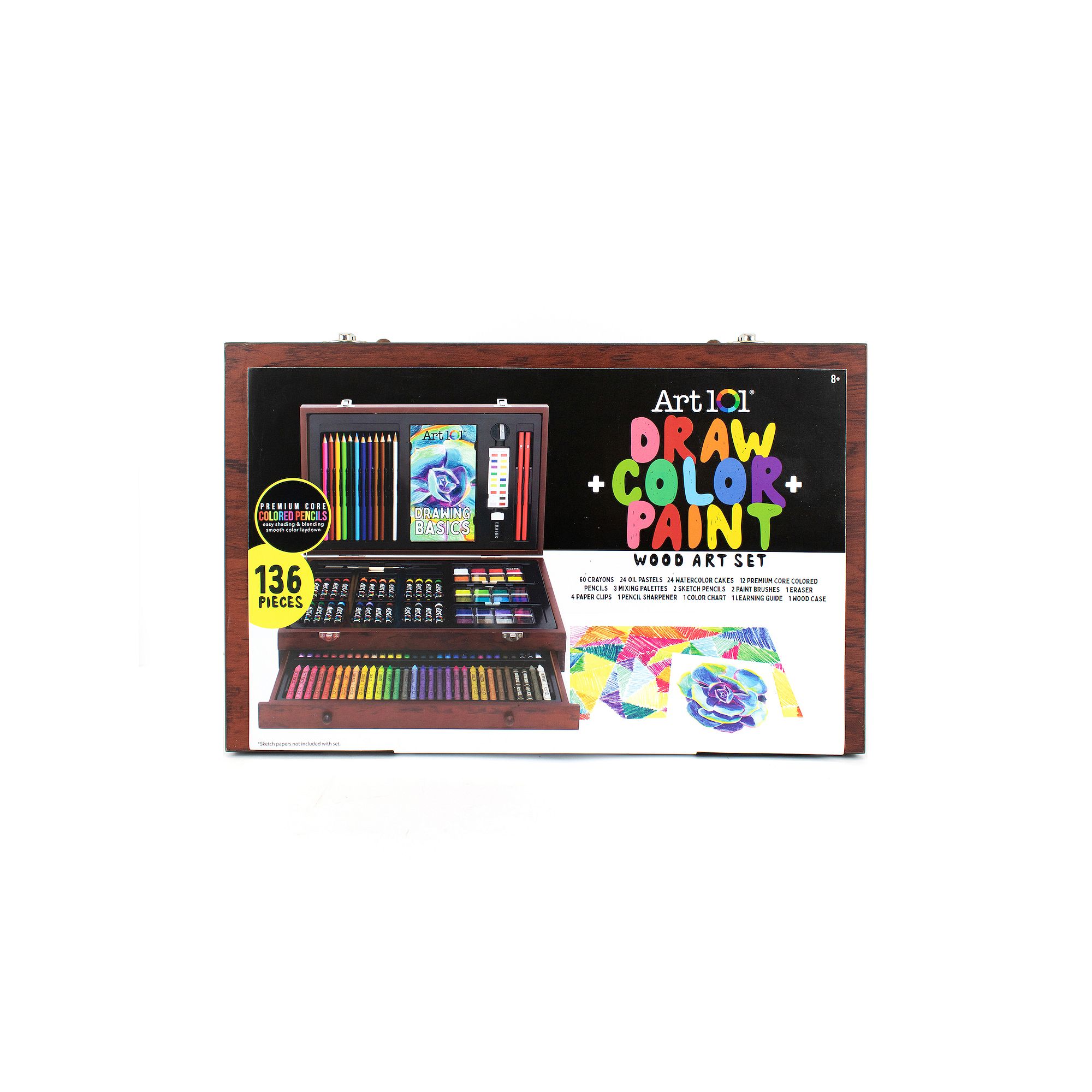 Art 101 Draw, Color, and Paint 136 Piece Multimedia Wood Art Set