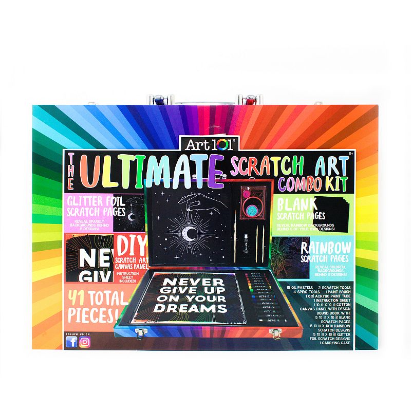 Art 101 Ultimate Scratch Art Combo Kit with 41 Pieces in a Colorful Carryin
