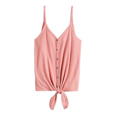 Juniors' Pink Republic Knotted Front V-Neck Tank Top