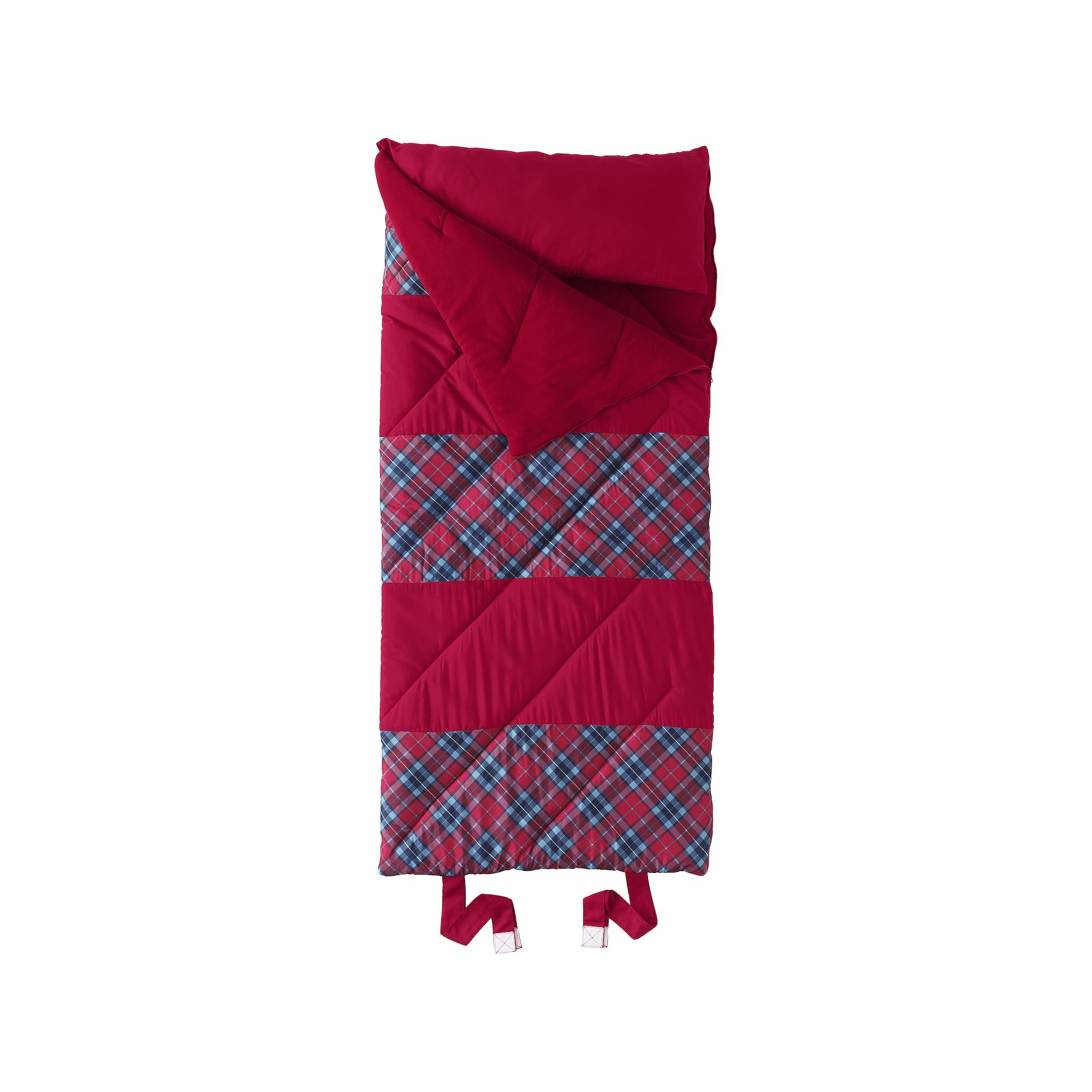 Lands End Kids Spinnaker Stripe Sleeping Bag, Rich Red Team Plaid