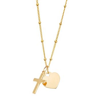 Charming Girl Kids' 14k Gold Heart & Cross Pendant Necklace