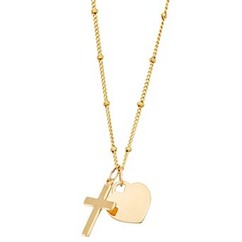 Charming Girl Kids' 14k Gold Heart & Cross Pendant Necklace