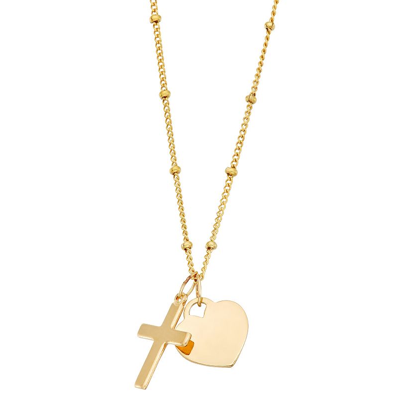 Kids Charming Girl 14k Gold Heart & Cross Pendant Necklace, Womens, Size