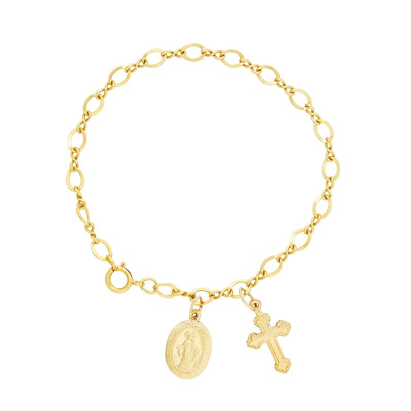 Charming Girl 14k Gold Filled Cross & Virgin Mary Bracelet, Girls, Size: 