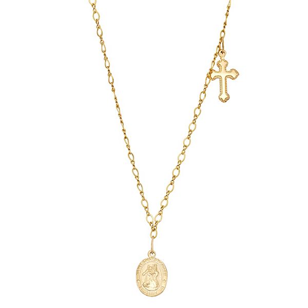 Kids Charming Girl 14k Gold Filled Saint Christopher Cross Pendant Necklace