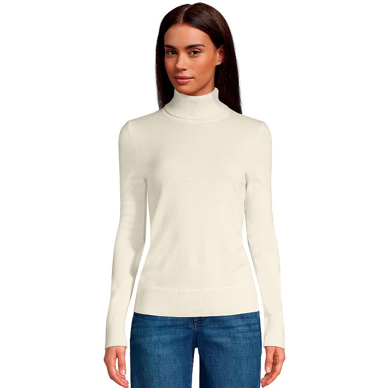 Womens Lands End Turtleneck Cashmere Sweater, Size: Small Tall, White