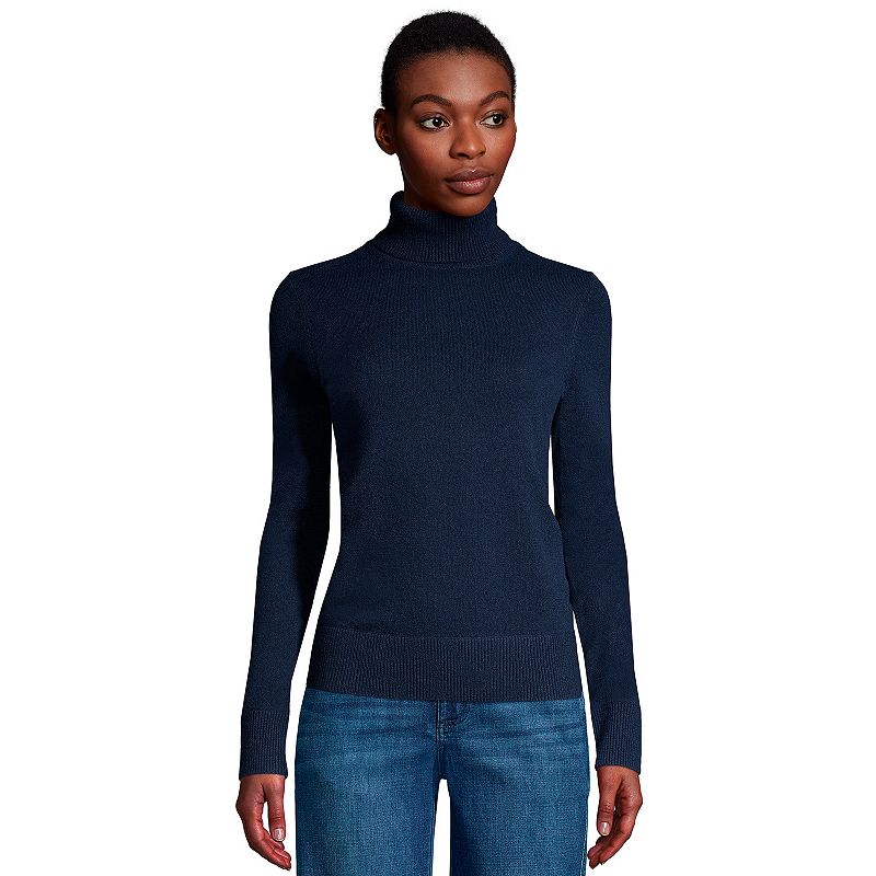 Womens Lands End Turtleneck Cashmere Sweater, Size: Small Tall, Dark Blue