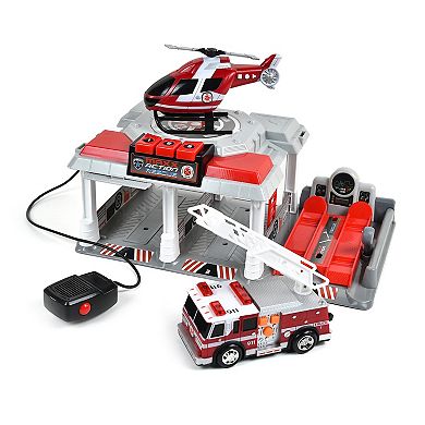 Maxx Action Mini Vehicle Playset Rescue Set with Helicopter and Fire Truck