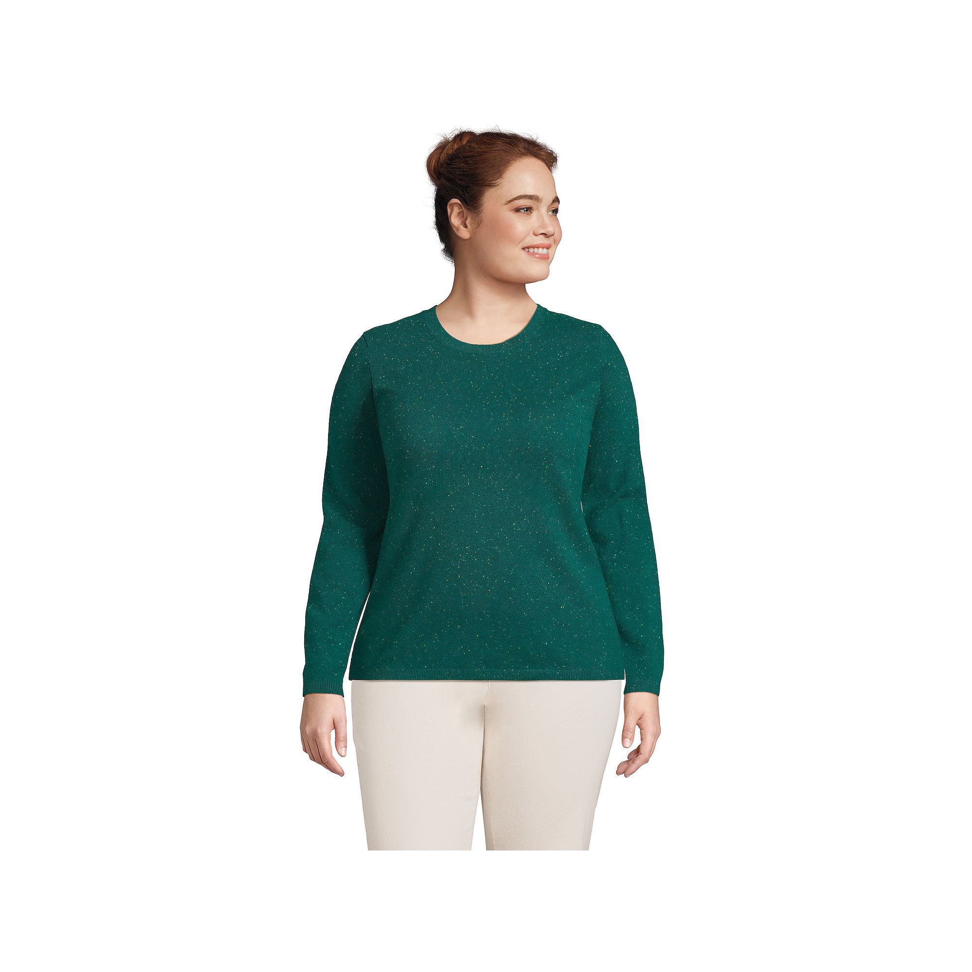 Plus Size Lands End Crewneck Cashmere Sweater, Womens, Size: 1XL, Green D