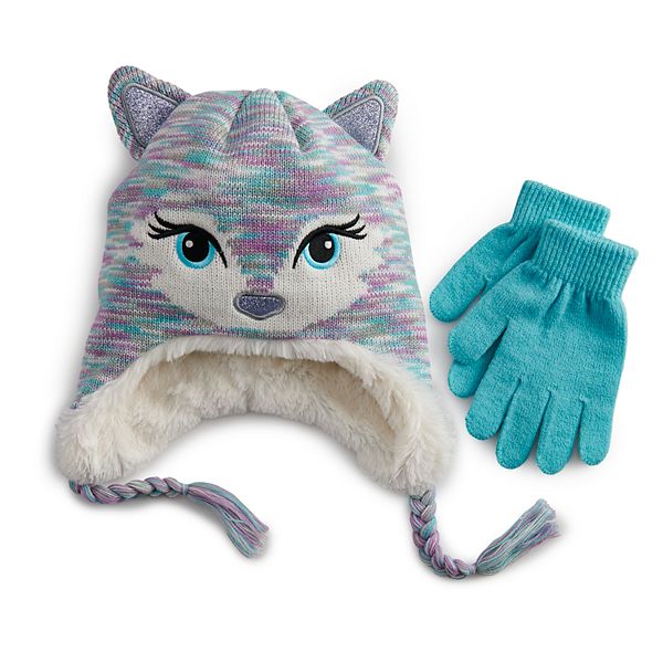 Girls 4-16 Elli by Capelli Spacedye Knit Earflap Hat & Magic Gloves Set