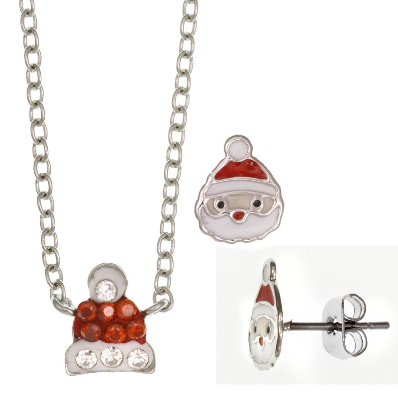 FAO Schwarz Holiday Santa Pendant & Earring Set, Womens, Silver
