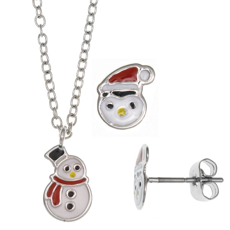 FAO Schwarz Snowman Necklace & Holiday Penguin Earring Set, Womens, Silver