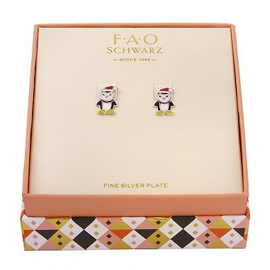 FAO Schwarz Fine Silver-Plated Holiday Santa Penguin Front to Back Earrings