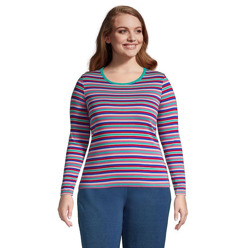 Plus Size Lands End Cotton Long Sleeve Crewneck T-Shirt, Womens, Size: 1X