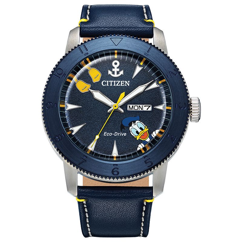 Disney's Donald Duck Men's Leather Strap Watch by Citizen - AW0075-06W, Size: Large, Blue