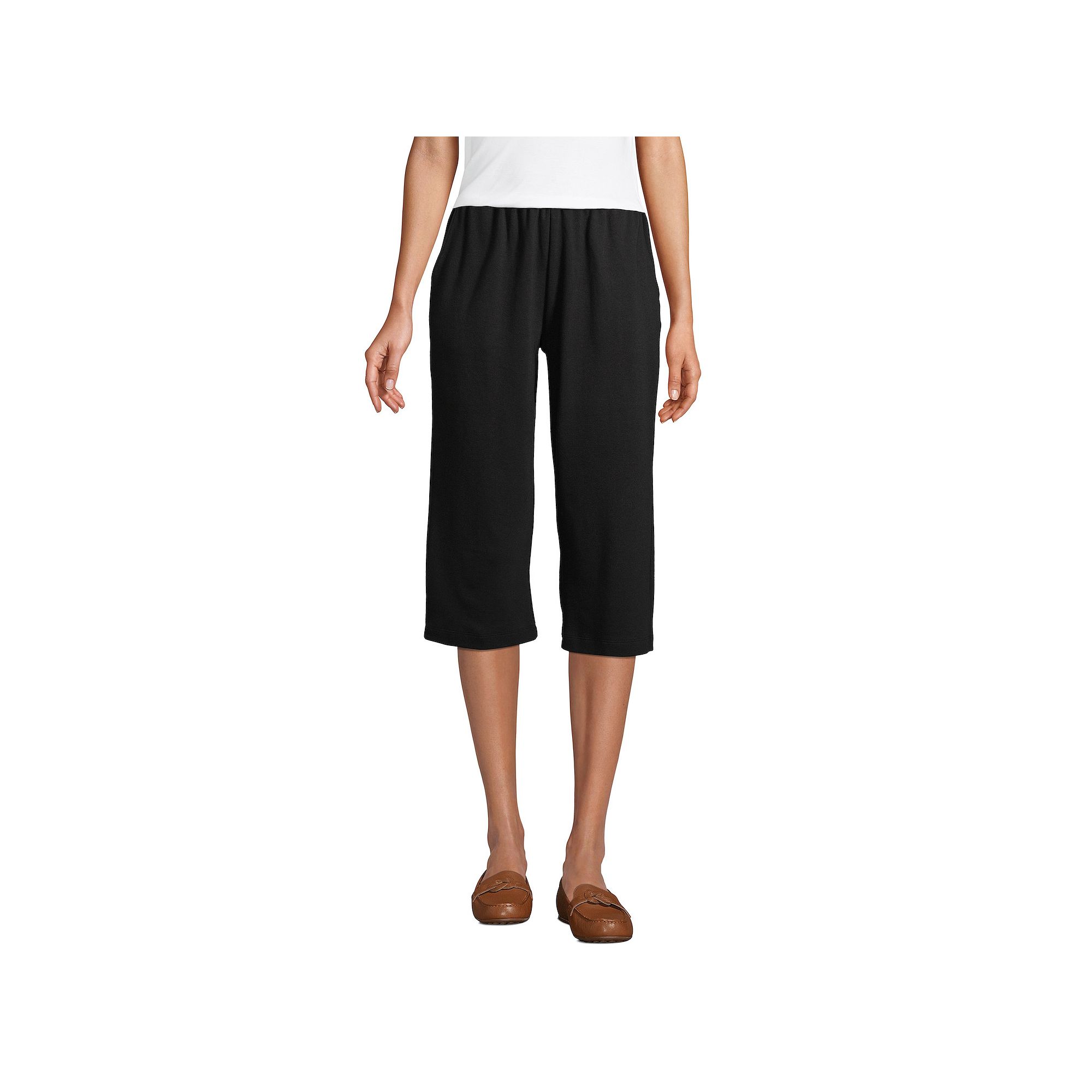 Womens Lands End Sport High Waist Pull-On Capri Pants, Size: XS, Black