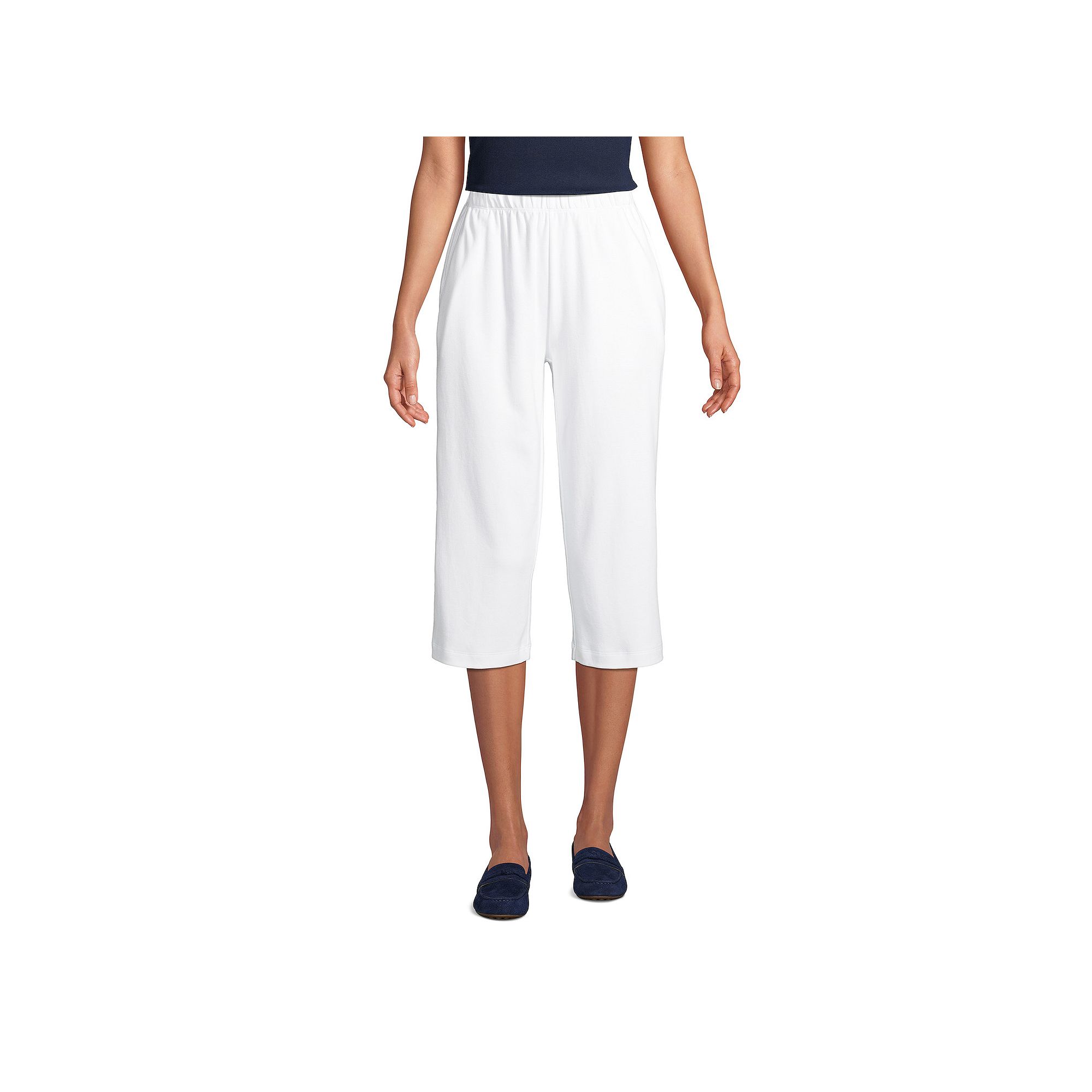 Womens Lands End Sport High Waist Pull-On Capri Pants, Size: XS, White