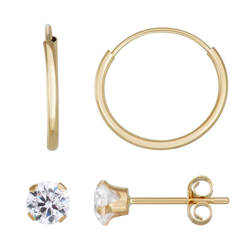 Taylor Grace 10k White Gold Endless Hoop & Cubic Zirconia Stud Earring Set,