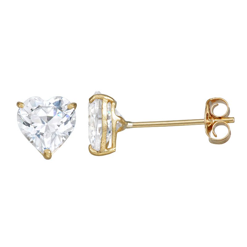 Taylor Grace 10k Gold Cubic Zirconia Heart Stud Earrings, Womens, White