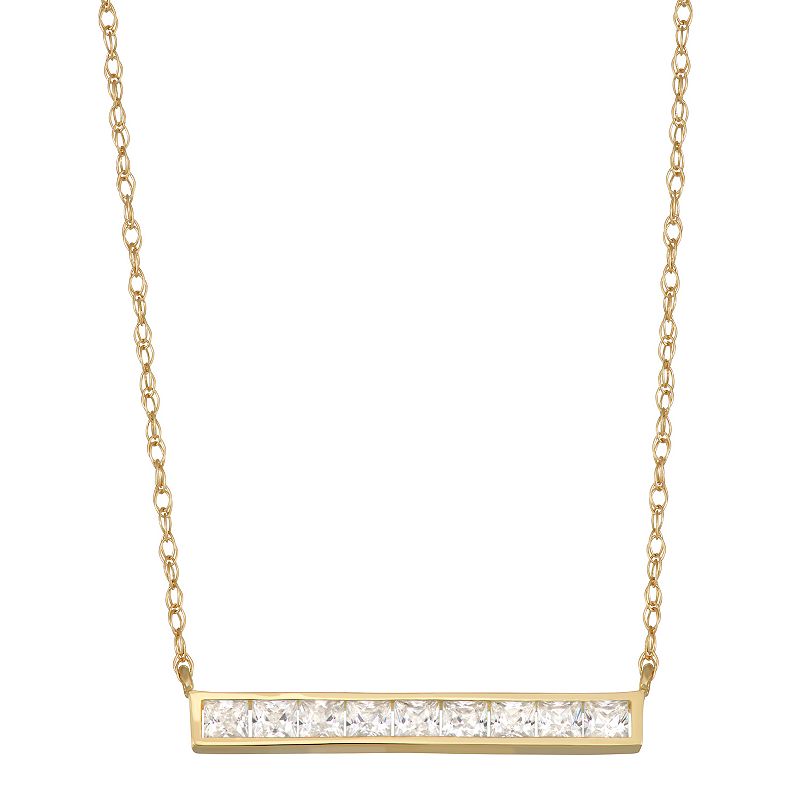 10k Gold Cubic Zirconia Bar Necklace, Womens, Size: 18, White