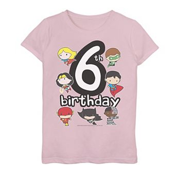 Girls 7-16 Justice League 6th Birthday Chibi Art Tee