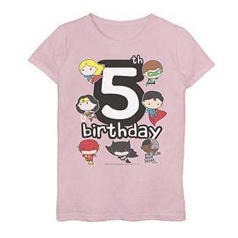 Girls 7-16 Justice League 5th Birthday Tee