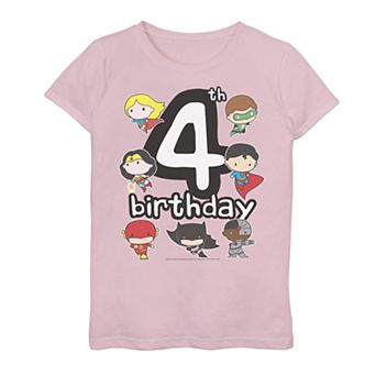Girls 7-16 Justice League 4th Birthday Chibi Art Tee