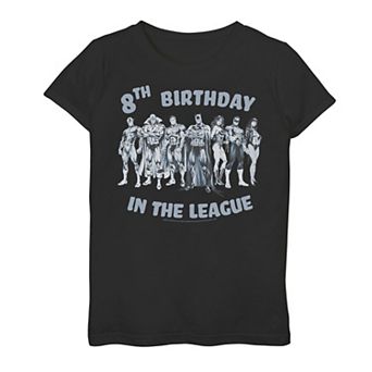 Girls 7-16 Justice League 8th Birthday In The League Tee