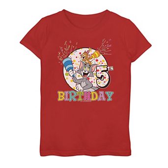 Girls 7-16 Tom And Jerry 5th Birthday Portrait Tee