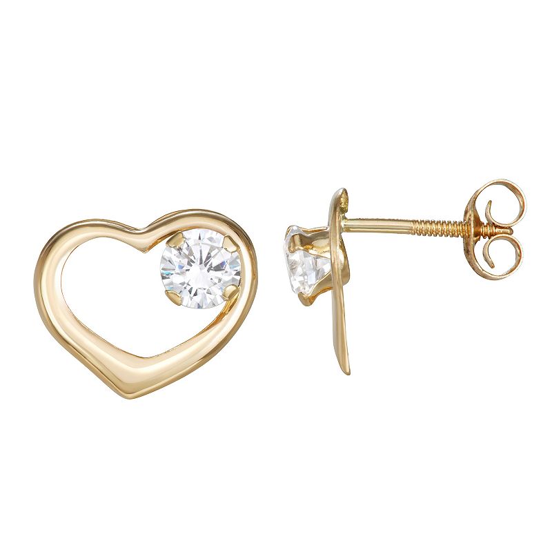 Forever 14K 14K Gold heart Earring with Zirconia accents, Womens, White