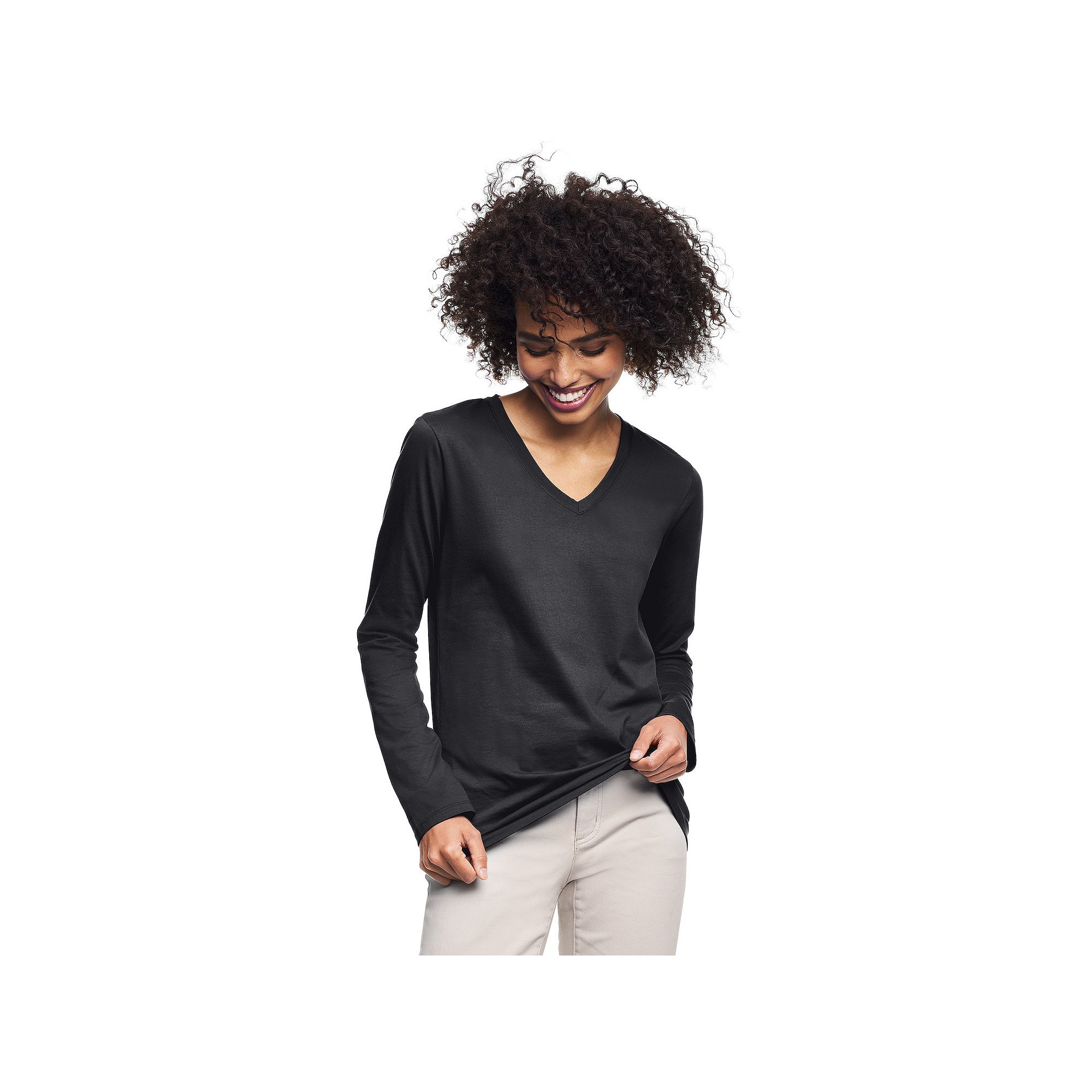 Petite Lands End Supima Cotton Relaxed V-Neck Tee, Womens, Size: Small Pe