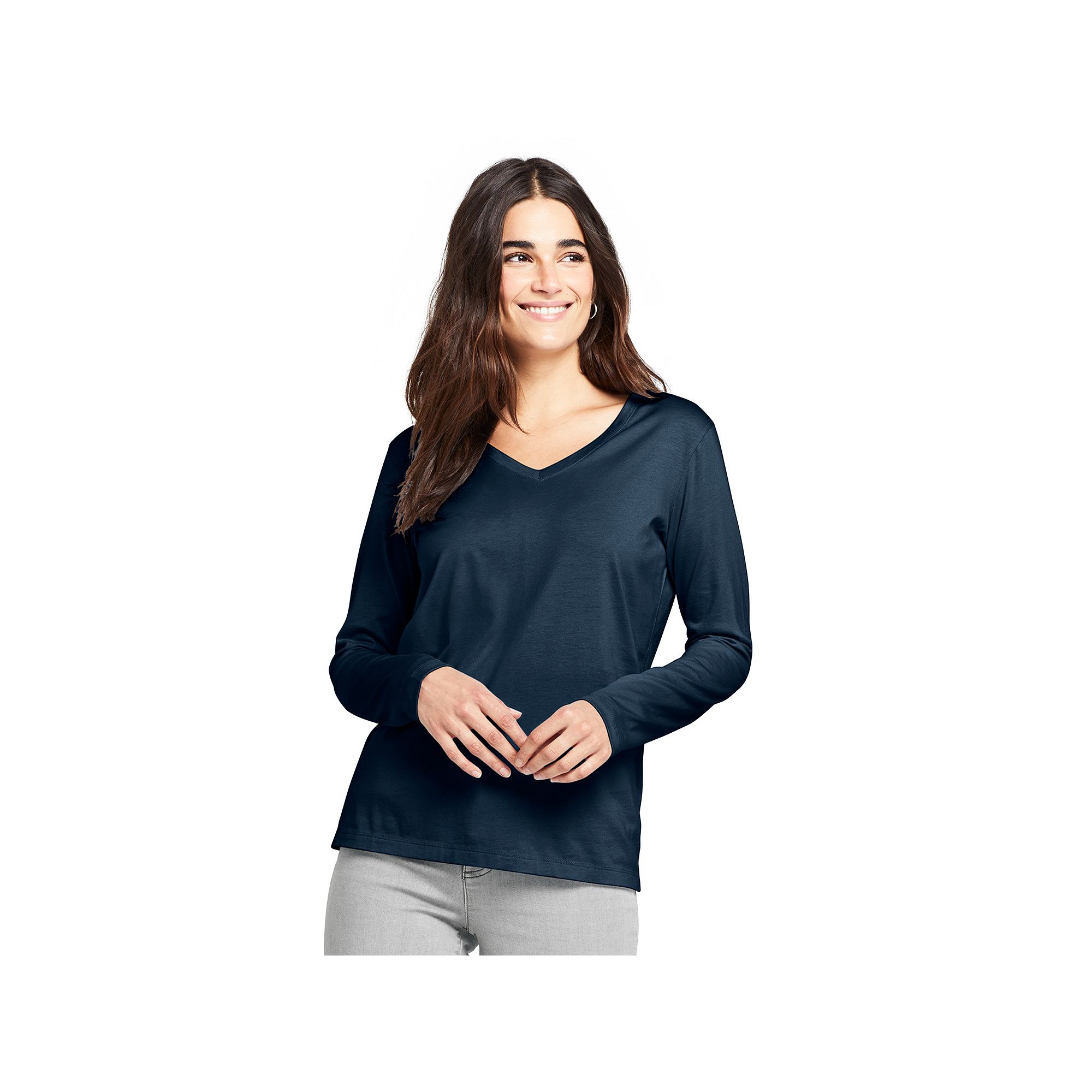 Petite Lands End Supima Cotton Relaxed V-Neck Tee, Womens, Size: Medium P