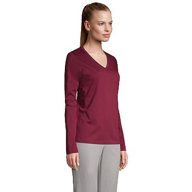 Women's Lands' End Relaxed-Fit Supima Cotton Long Sleeve V-Neck Tee