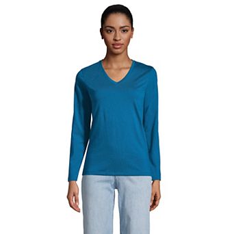 Women's Lands' End Relaxed-Fit Supima Long Sleeve Cotton V-Neck Tee