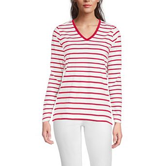 Women's Lands' End Relaxed-Fit Supima Long Sleeve Cotton V-Neck Tee
