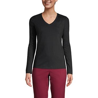 Women's Lands' End Relaxed-Fit Supima Long Sleeve Cotton V-Neck Tee