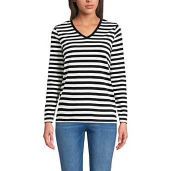 Women's Lands' End Relaxed-Fit Supima Long Sleeve Cotton V-Neck Tee