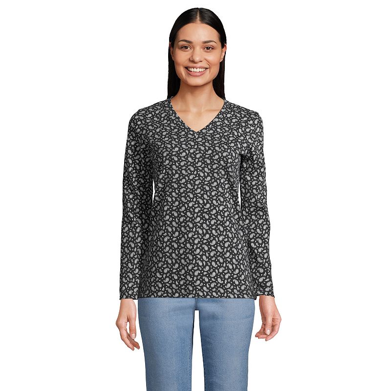 Womens Lands End Relaxed-Fit Supima Cotton Long Sleeve V-Neck Tee, Size: 