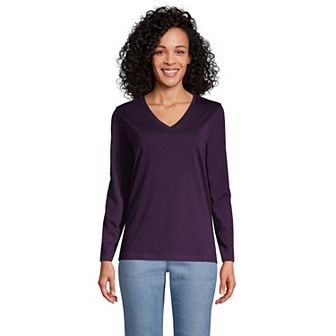 Women's Lands' End Relaxed-Fit Supima Long Sleeve Cotton V-Neck Tee