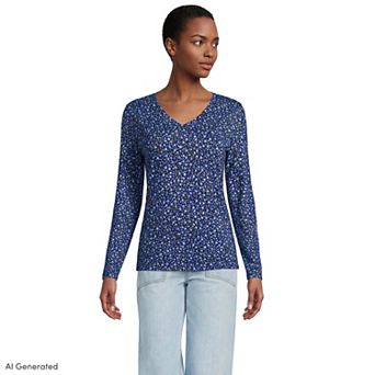 Women's Lands' End Relaxed-Fit Supima Long Sleeve Cotton V-Neck Tee