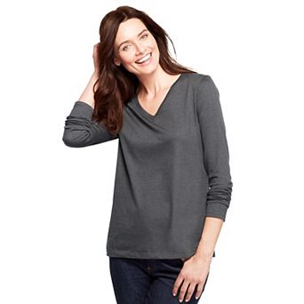 Women's Lands' End Relaxed-Fit Supima Long Sleeve Cotton V-Neck Tee