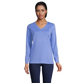 Women's Lands' End Relaxed-Fit Supima Long Sleeve Cotton V-Neck Tee